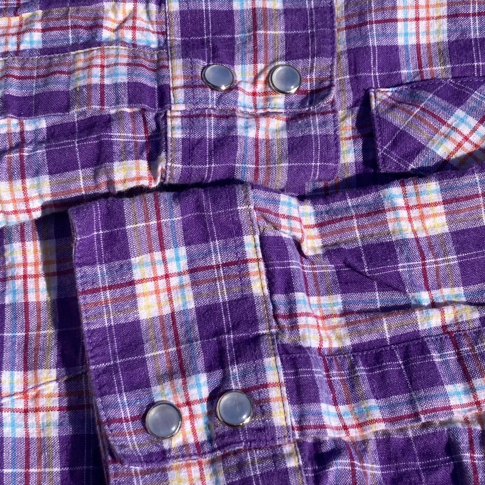 Wrangler Blues Western Shirt purple plaid Pearl snaps long sleeve size large - Picture 8 of 11